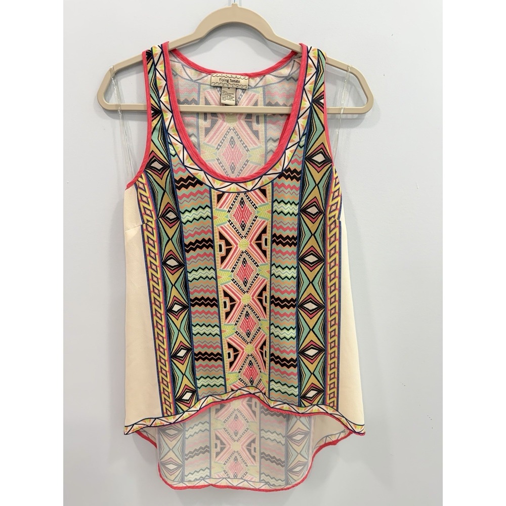 Anthropologie Flying Tomato Tribal Print High Low Tank Top Medium Boho Festival